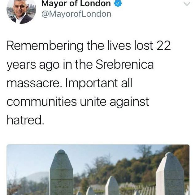 Prvi musliman na čelu Londona, Sadiq Khan, uputio poruku u povodu godišnjice genocida u Srebrenici