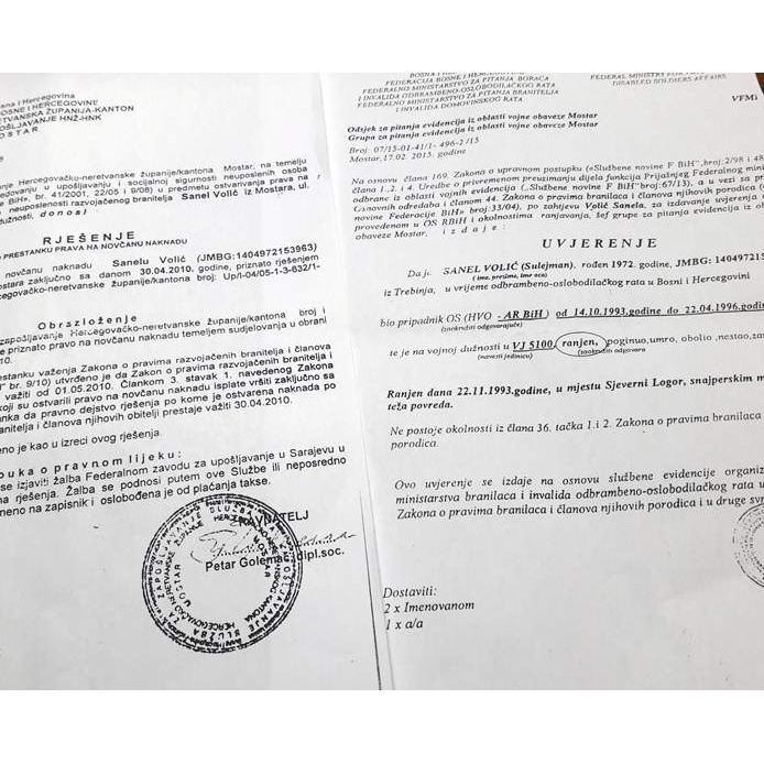 Bivši borac Armije RBiH u vrtlogu birokratije i igranja s ljudskim sudbinama