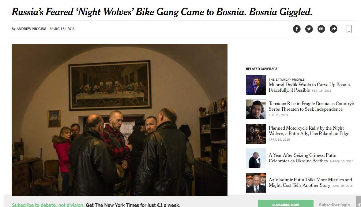NYT: Putinovi bajkeri boravili u BiH, Bosna se grohotom smijala!