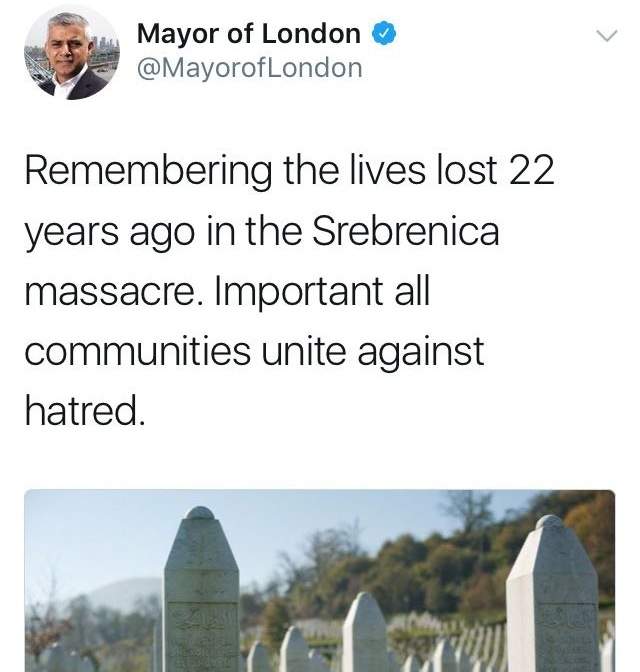 Prvi musliman na čelu Londona, Sadiq Khan, uputio poruku u povodu godišnjice genocida u Srebrenici